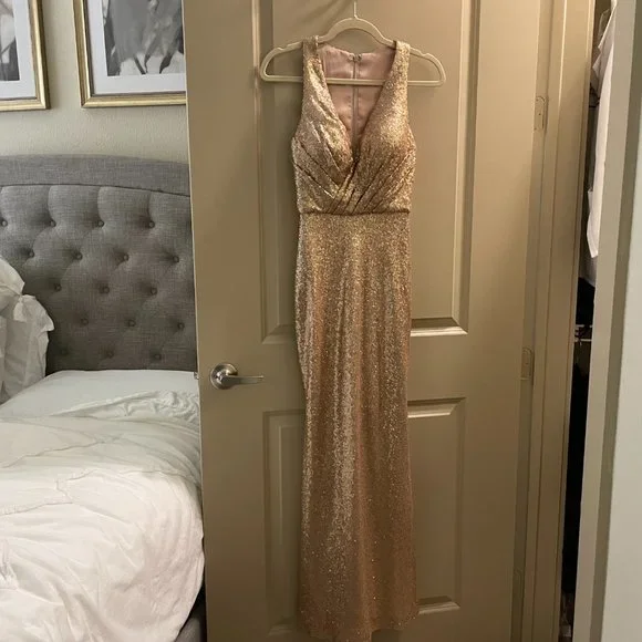 gold shimmer bridesmaid dresses Kennedy Blue Allison Bridesmaid Dress